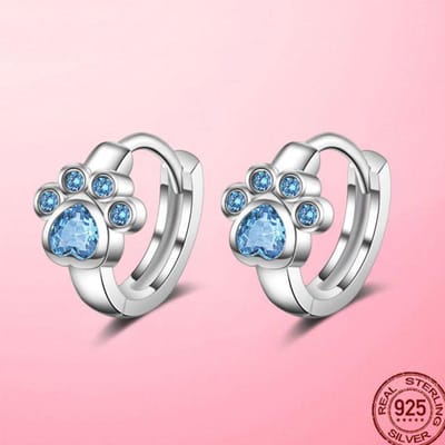 Hoge Kwaliteit 925 Sterling Zilver Blauwe Dierenpootafdruk Hoop Oorbellen voor Vrouwen Zilveren Oorbel Mode Sieraden Maken gray