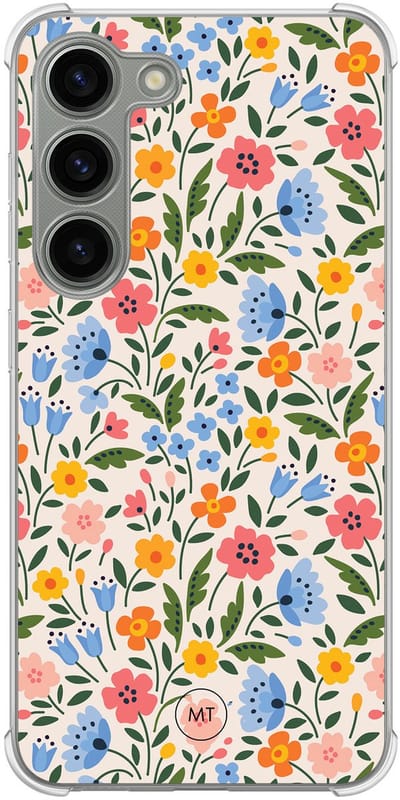 Hoesje (shockproof) geschikt voor Samsung Galaxy S23 - Romantische bloemen - Extra sterke case - TPU/polycarbonaat - Bloemen - Multi, Transparant