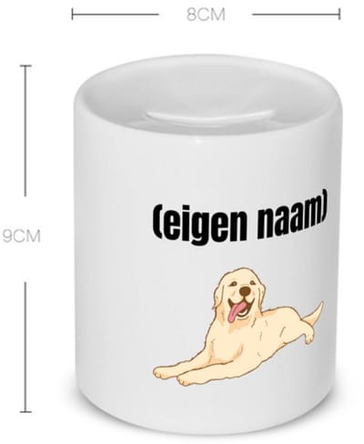 Akyol - liggende hond met eigen naam Spaarpot - Honden - honden liefhebbers - iemand die houdt van honden - verjaardag - cadeau - kado - 350 ML inhoud