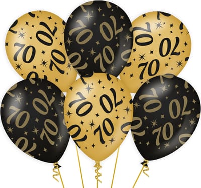 70 jaar verjaardag feest ballonnen - 6x stuks - zwart/goud - leeftijd - 30 cm - versiering - feestartikelen