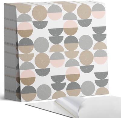 Coloray Plaktegels - Geometrie van cirkels en halve cirkels Zelfklevende Tegels - 20 cm x 20 cm - Grijs Plaktegels - 20 stuks - Vierkant PVC Tegels - Plaktegels Badkamer - Plaktegels Vloer - Vinyl Tegels - Wandtegel Zelfklevend