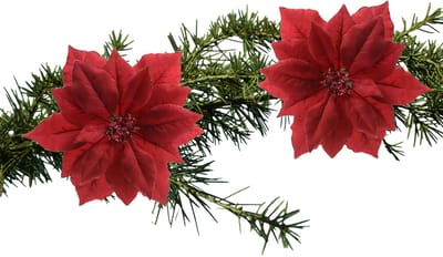 2x stuks decoratie bloemen kerststerren rood glitter clip 24 cm - Decoratiebloemen/kerstboomversiering/kerstversiering