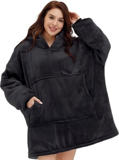 Hoodie Deken - Zwart - Fleece Deken Met Mouwen - extra groot 1400g - Hoodie - Oversized Blanket - Dames & Mannen - Hoodie Blanket - Voor Kinderen, Dames & Mannen