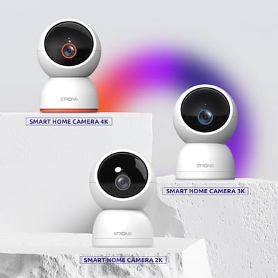 STRONG - SHC04IR0-W - Beveiligingscamera draadloos - Wi-Fi - 2K (4MP 2560x1440) - Personen-, baby-, huisdierdetectie - 360° panoramisch zicht - Nachtzicht - Ingebouwde microluidsprekers - Gemakkelijk te gebruiken met de Vision by STRONG toepassing