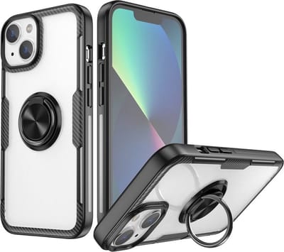 Hoesje Geschikt voor iPhone 14 Hoesje backcover met Magnetische ring houder ring – Zwart