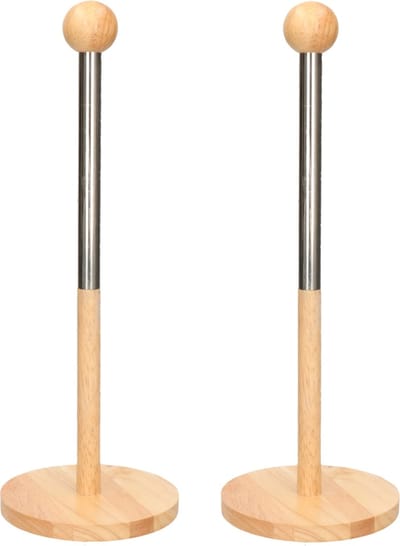 2x Houten keukenrolhouders rond 12,5 x 35 cm
