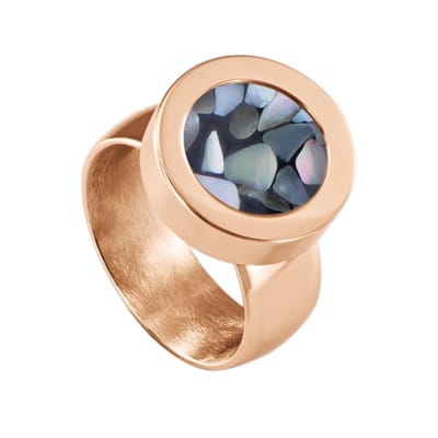 Quiges RVS Schroefsysteem Ring Rosékleurig Glans 16mm met Verwisselbare Grijze Vlokjes Schelp 12mm Mini Munt