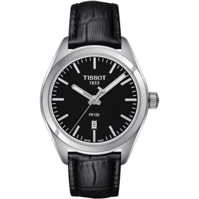 Tissot Pr100 Serie Kwarts Uurwerk Zwitsers Zwart Wijzerplaat Leerband Kalender Horloge Dameshorloges Zilver T101.210.16.051.00 Black Dial black