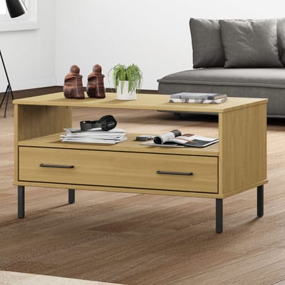 vidaXL - Salontafel - met - metalen - poten - OSLO - 85x50x45 - cm - hout - bruin