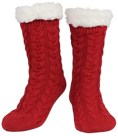 Budino® Huissokken - Verwarmde sokken - Antislip Sokken - Warme Sokken - Dikke Sokken - Anti Slip - Fluffy Sokken - Dames en Heren - Rood