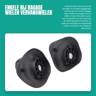 Dailygoods- Bagagewielen Vervangset 2 Stuks - Zwenkwielen van Rubber - Stil en Robuust - Reservewielen voor Koffer - Geschikt voor Meubels - Volledige Parkeerrem - Kofferwielen