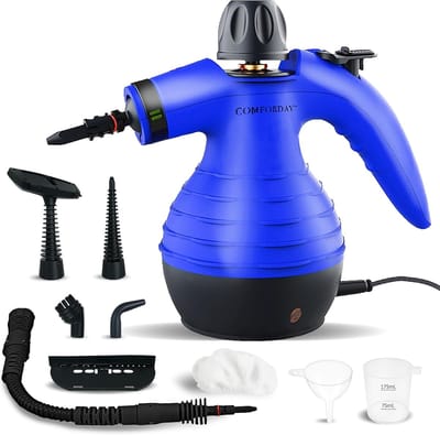 Handstoomreiniger - Stoomapparaat - Hardnekkige vlekken - 9 Delige set - 350 ml tank - Blauw