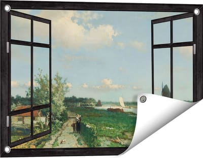 Gards Tuinposter Doorkijk De Trekvliet bij Rijswijk - Jan Hendrik Weissenbruch - 60x40 cm - Tuindoek - Tuindecoratie - Wanddecoratie buiten - Tuinschilderij