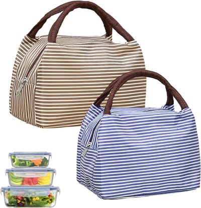 Set van 2 Vouwbare Geïsoleerde Lunch Tassen, Draagbare Thermische Koeltas voor School, Kantoor, Picknick en Reizen, Compact en Praktisch