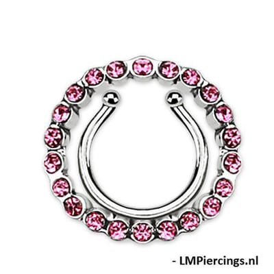 Fake tepelpiercing Gem clip roze - LMPiercings