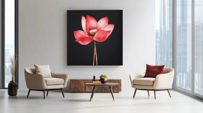 Vierkant Canvas Schilderij - Rode Lotus Bloem - Woonkamer - Slaapkamer - Moderne Kunst - 40x40 cm