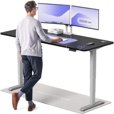 Desktronic HomePro Zit-sta Bureau Elektrisch In Hoogte Verstelbaar, 200x80cm Grijs/Zwart, Stille Dubbele Motor, Hoogte 62-126cm