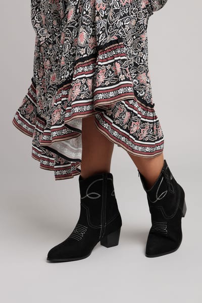 Yours Western Enkellaarzen Met Stikselontwerp En Blokhak In Zwart Imitatiesuèdesize 37EEE