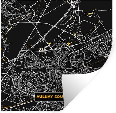 Muurstickers - Sticker Folie - Stadskaart – Aulnay-sous-Bois - Plattegrond – Kaart – Frankrijk - 100x100 cm - Plakfolie - Muurstickers Kinderkamer - Zelfklevend Behang XXL - Zelfklevend behangpapier - Stickerfolie