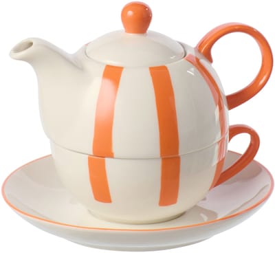 J-Line theepot Gestreept - keramiek - oranje/wit