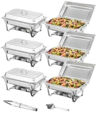 GDE - ServePro - Chafing Dish Set - 6 Stuks - RVS Warmhoudbakken - Inclusief Opscheplepel en Tang
