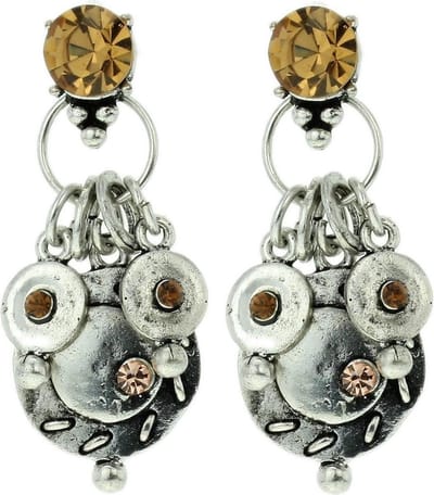 Behave - Dames oorbellen - Zilverkleur bruin detail - Retro look 4 cm