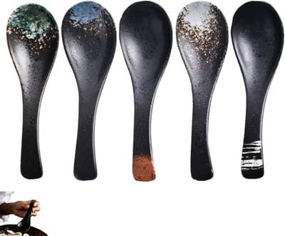5-delige Retro Aziatische Keramische Soeplepel Set