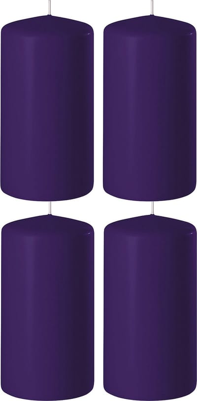 4x Paarse cilinderkaarsen/stompkaarsen 6 x 12 cm 45 branduren - Geurloze kaarsen paars - Woondecoraties