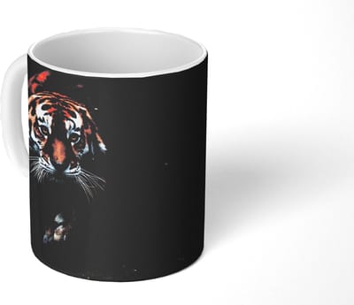 Mok - Koffiemok - Dieren - Tijger - Zwart - Wild - Portret - Mokken - 350 ML - Beker - Koffiemokken - Theemok