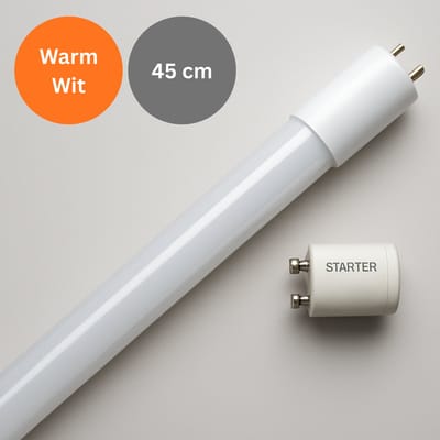Premium LED TL buis 45 cm – Warm wit 3000K – Vervangt TL–D 15W – Universeel – met starter – 8W