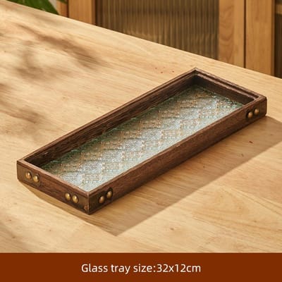 Massief Glas Houten Dienblad Tafel Woonkamer Dienblad Koffie Snack Eten Maaltijden Chinese Thee Serveerblad Rechthoekig Fruit Bamboe L brown