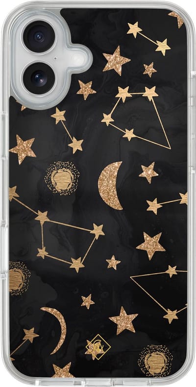 Casimoda® hoesje - Geschikt voor iPhone 16 - Counting The Stars - 2-in-1 case - Schokbestendig - Sterren - Verhoogde randen - Zwart, Transparant