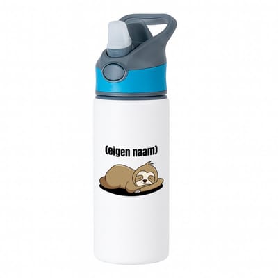 Hacebo® - luiaard met eigen naam waterfles met rietje blauw - Luiaard - luiaard liefhebbers - iemand die houdt van luiaards - verjaardag - cadeau - kado - water fles - 650ML
