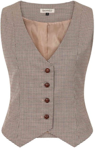 Banned - Hallie Houndstooth Dames gilet - S - Bruin