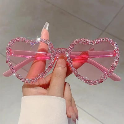 Voor Mannen Populaire y2k Retro Liefde Hart Zonnebril Vrouwen Luxe Designer Zonnebrillen Punk Diamant Snoep Roze Feest Zonnebrillen