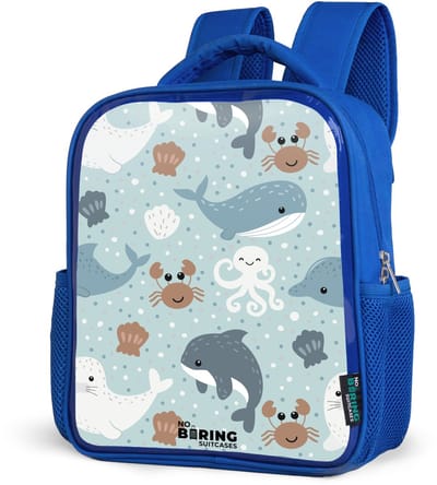 NoBoringSuitcases.com® - Rugzak blauw - Schooltas jongens - Zee dieren patroon kleurrijk - Kinder rugtas jongen - Boekentas kind - Kinderrugzak voor school - Schoolrugzak