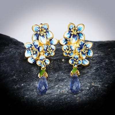Boucles d'oreilles pendantes bleues florales argentées élégantes et exquises pour femmes, bijoux cadeau pour mariage, fiançailles, fête white