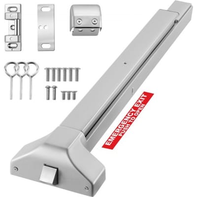 VEVOR paniekstang voor nooduitgangen 711 mm, deurklinkstang voor nooduitgangen, beslag voor nooduitgangen met waarschuwingssticker, nooduitgangstang voor houten/metalen deuren van 71–104 cm breed, zilver