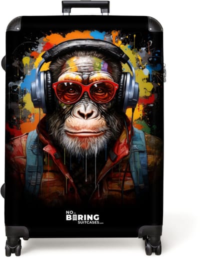 NoBoringSuitcases.com® - Koffer groot - Reiskoffer lichtgewicht - Chimpansee met koptelefoon en graffiti-spray - Rolkoffer met 4 wielen - Grote trolley XL - 98 liter bagage