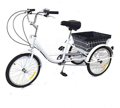 Driewieler voor volwassenen - Comfortabele fiets - Boodschappen doen - Lichtgewicht koolstofstaal - 20 inch wielen - Wit