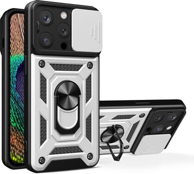 MobyDefend Hoesje - Geschikt voor iPhone 15 Pro - Pantsercase Met Draaibare Ring - Zilvergrijs