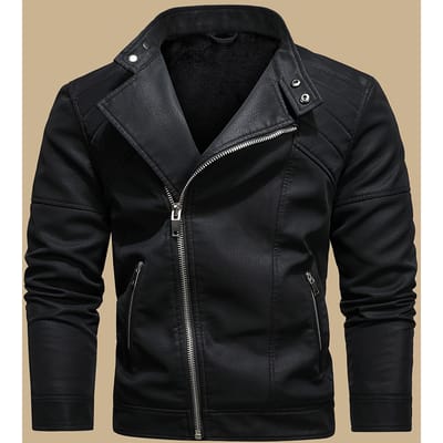 Veste Homme Inspirée Vintage en Similicuir - Coupe-Vent, Manches Réglables, Fermeture Éclair Manteau Biker Moto avec Col Montant - Similicuir XXXL charbon de bois