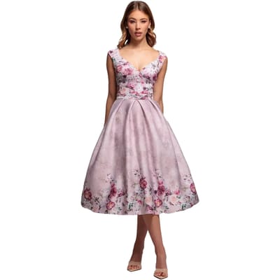 Bloemenjurk met hartdecolleté dames Goddiva Midi