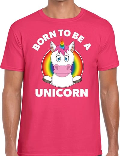 Born to be a unicorn pride t-shirt - roze regenboog shirt voor heren - gay pride S