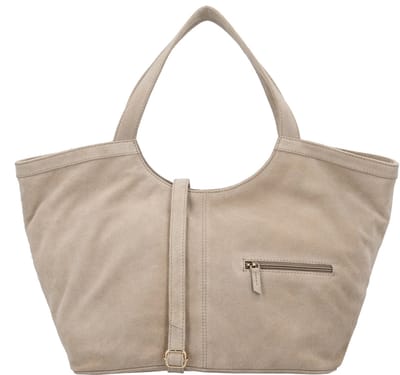 Charm London Sevilla Shopper - Suede - Ruime Tas - Verstelbare en Afneembare Schouderband - Dames - Leer - Schoudertas - Handtas - Leren Dames Tas - Zand