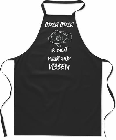 Keukenschort - Kookschort - BBQ schort - Cadeau - verjaardag en feest - zwart - 100% katoen - zwart - Opzij Opzij ik moet naar mijn - (Vijver-) Vissen