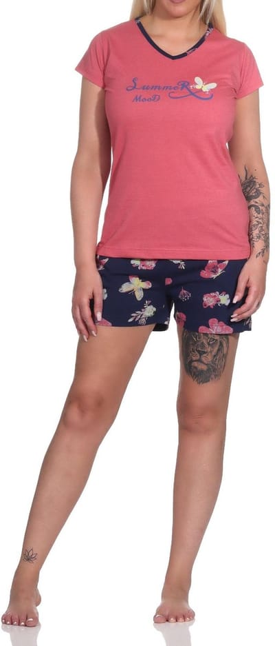 Geweldige dames shorty pyjama met korte mouwen en vlindermotief - ook in overmaten