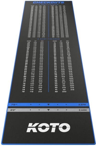 KOTO - Carpet Checkout Dartmat - Blauw 285 x 80 cm - Score Indicator - Antislip