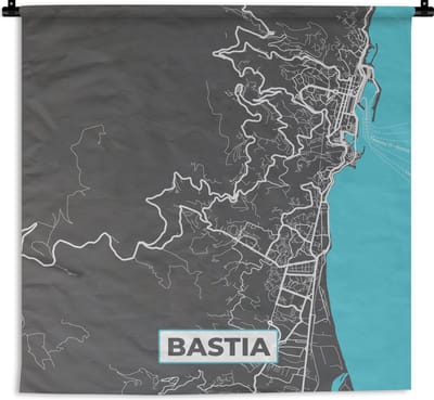 Wandkleed - Wanddoek - Frankrijk - Bastia - Plattegrond - Kaart - Stadskaart - 180x180 cm - Wandtapijt