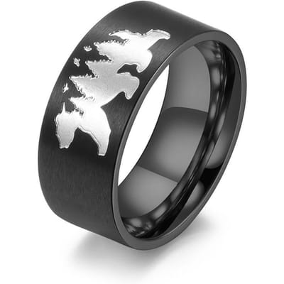IJsbeer Vliegende Vogel Bos Roestvrij Staal Ring Roept op tot Bescherming Dierenmilieu Titanium Staal Ring 8# black